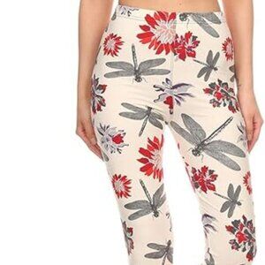 R587-3X5X Dragonfly Garden Print Fashion Leggings Full Length